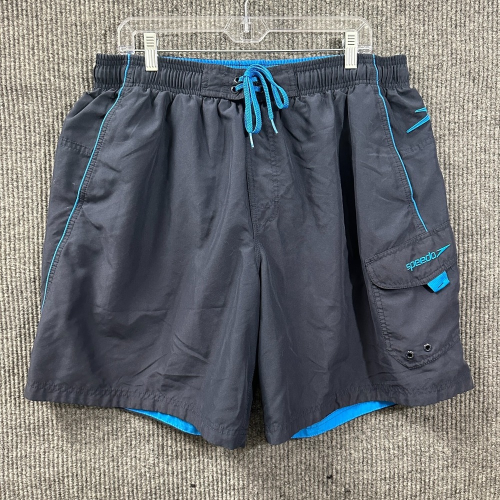 Speedo‎ Mens Cargo Board Shorts XL Black Elastic Waist Mesh Lined Drawstring